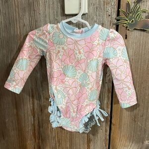 Caden Lane Girls' Long-Sleeve One-Piece Swimsuit - Pastel Pink & Aqua 6-12 month